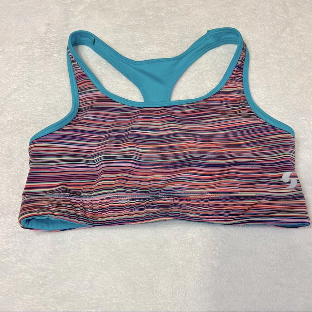 Soffe Girls Rainbow Space Dye Mid Impact Sports Bra Racerback Approx Size Small
